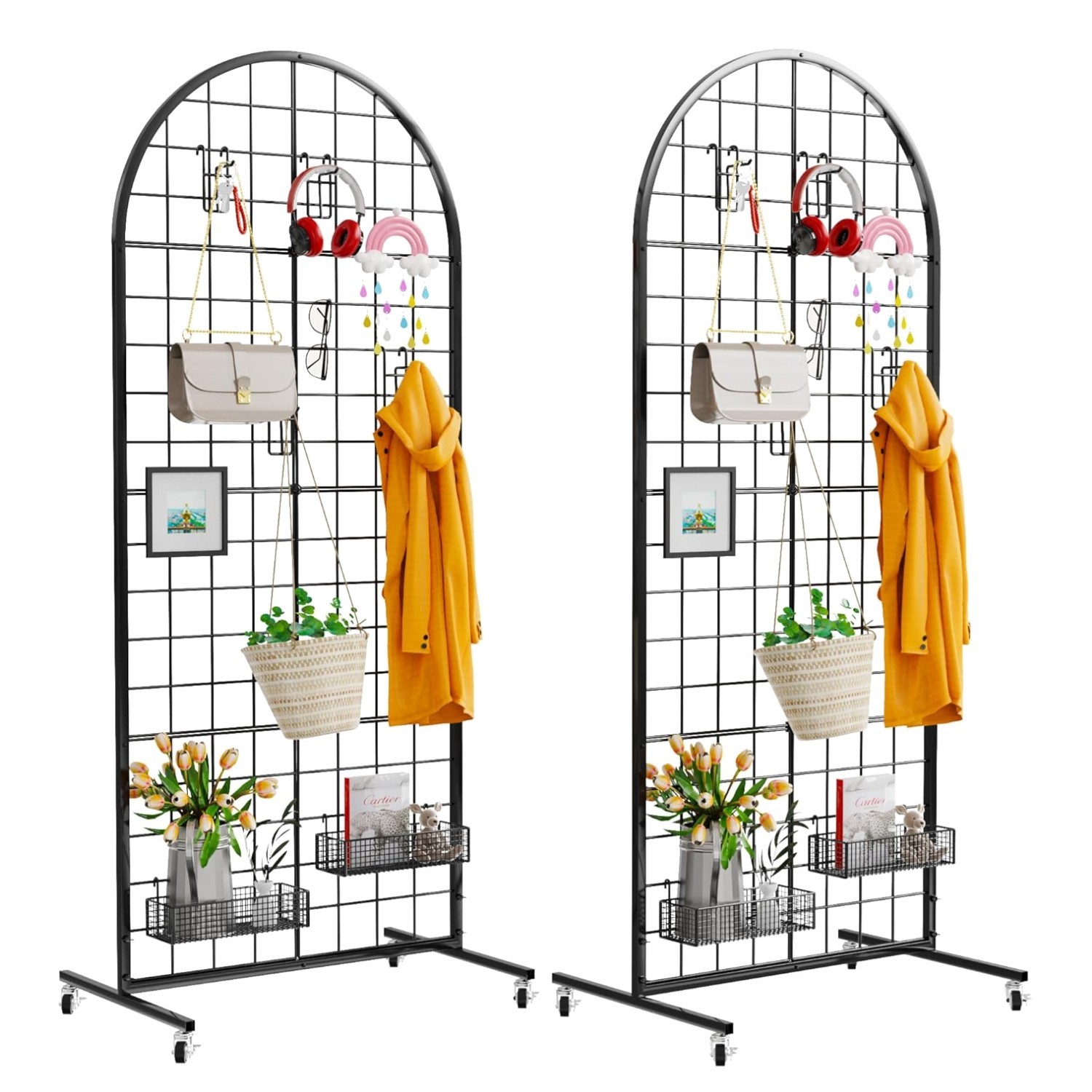 2PCS Grid Wall Panels with Movable Retail Racks