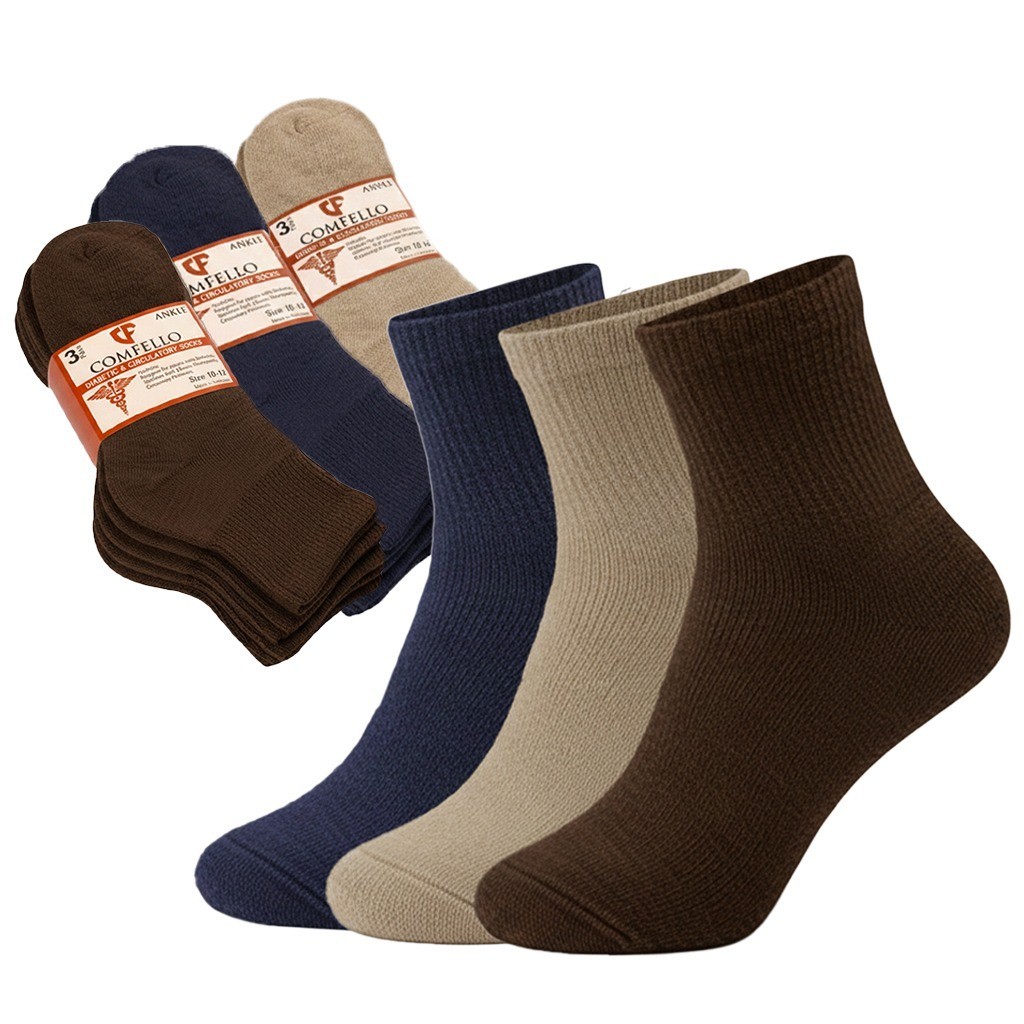 9 Pairs Diabetic Quarter Socks Mens Assorted Color Socks 9-11 10-13