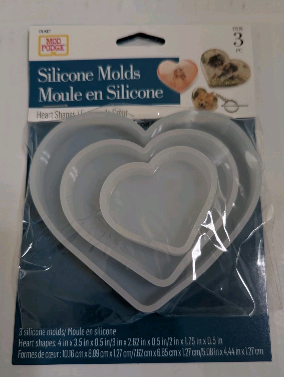 Mod Podge Heart Silicone Set of 3 Molds Mold Resin Keychain Paper Weight Craft