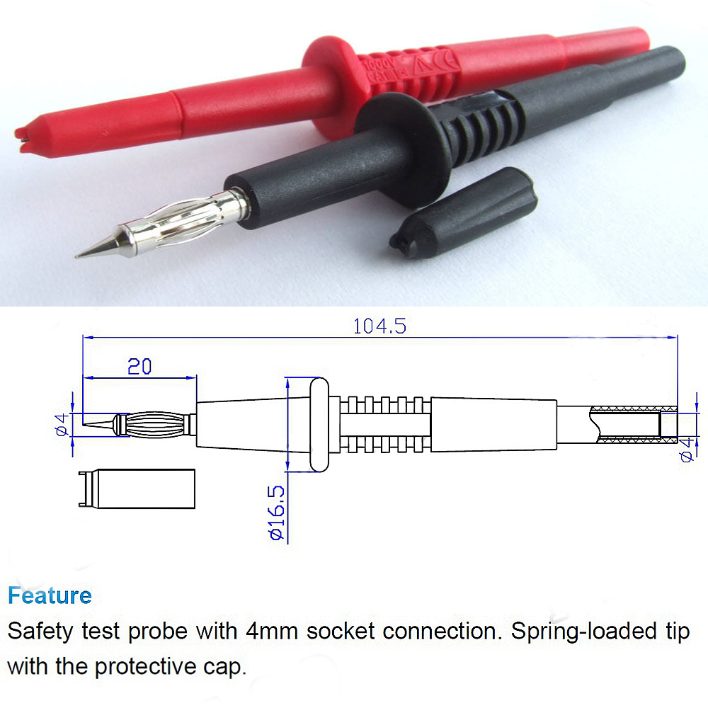 2 PCS AC 1000V 4mm banana plug Multimeter pen Cable Piercing Needle Test Probes