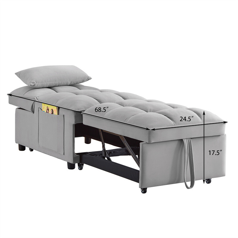 4-in-1 Multi-Function Single Sofa Bed, Sleeper Sofa Pull Out Couch Bed w/Pillows