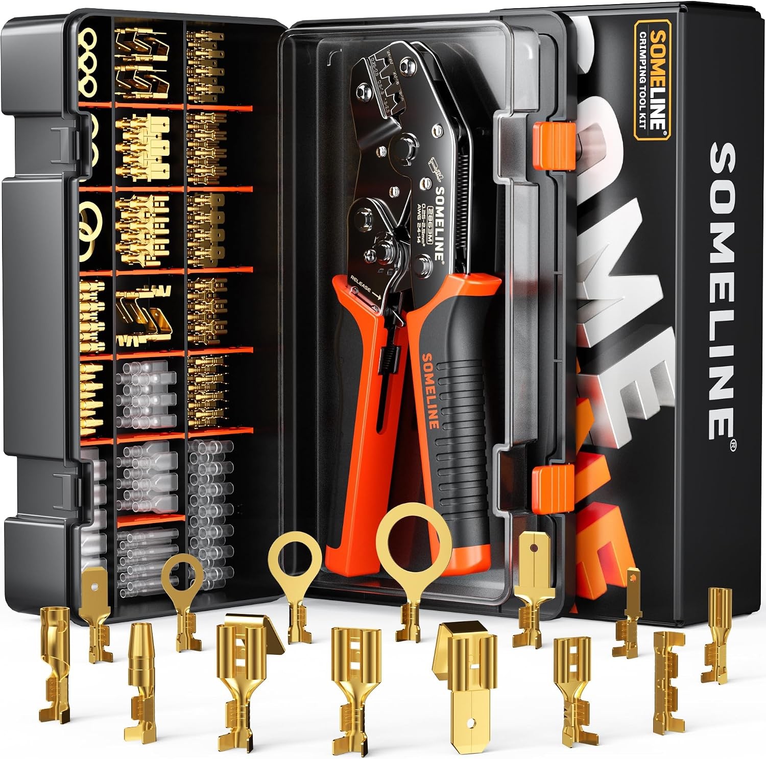 SOMELINE Crimping Tool Kit for Open Terminal Connectors, 14 Sizes of Wire Termin
