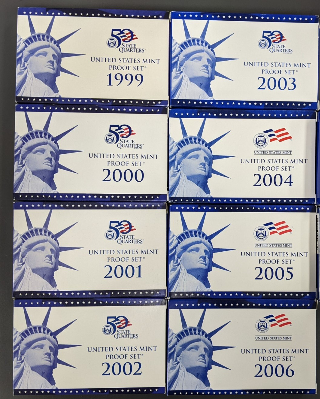 1999-2006 U.S. Mint Proof Sets OGP Box & COA Lot of (8) Annual Sets