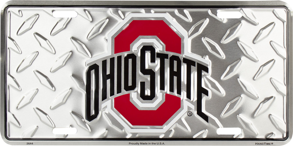 OHIO STATE CAR TRUCK TAG DIAMOND LICENSE PLATE METAL BUCKEYES FOOTBALL #2644