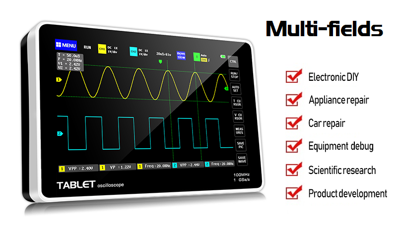 FNIRSI Mini 7" Touch Panel Digital Tablet Oscilloscope 2CH 100MHz Bandwidth 1GS