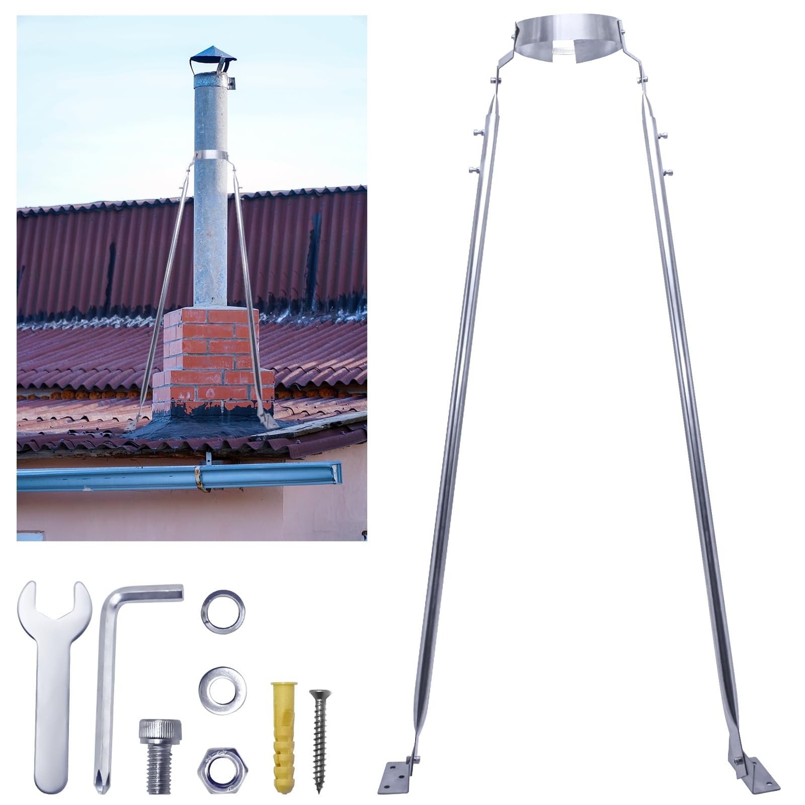 exablo 6" Chimney Support Bracket Kit, 45-74 Inch 6 inch, Silver White