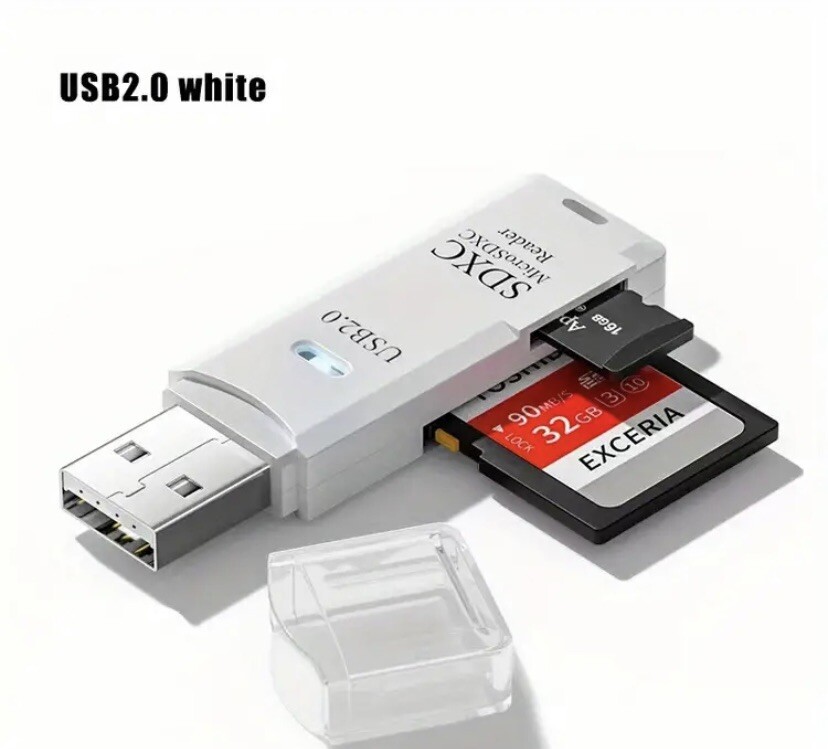 SD XC Micro Card Reader USB to SD Micro SD TF Smart Memory Card Adapter (White)