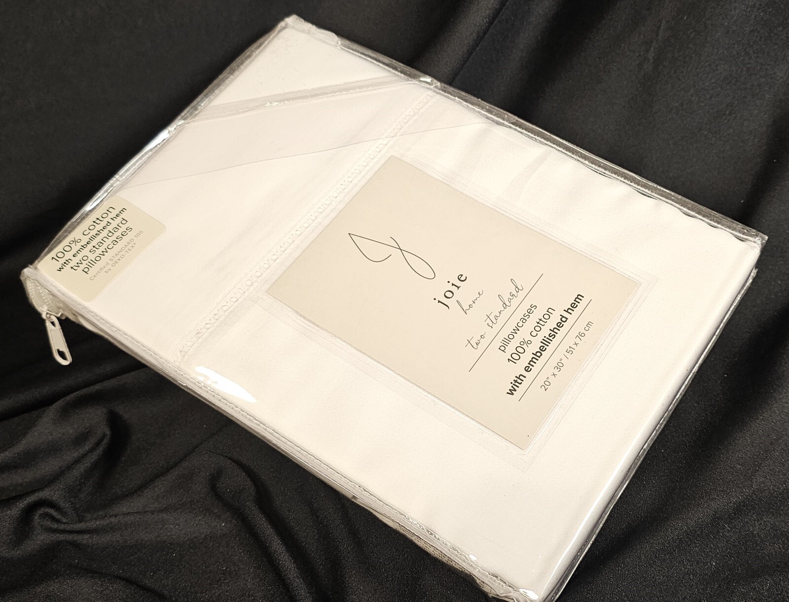 joie 2 Standard Pillowcases White 100% Cotton Embellished Hem 20"x30" SHIPS FREE
