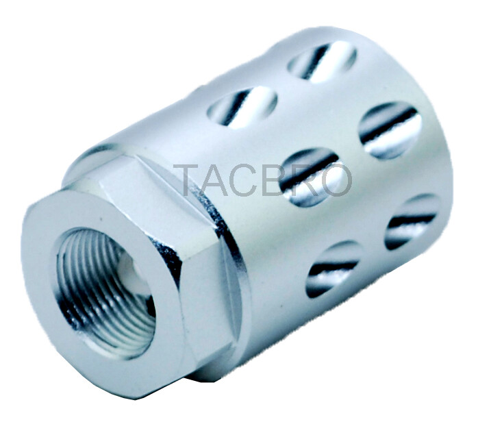 Silver Anodized Aluminum 1/2x28 Thread Pitch Muzzle Brake for Gl0ck 9MM