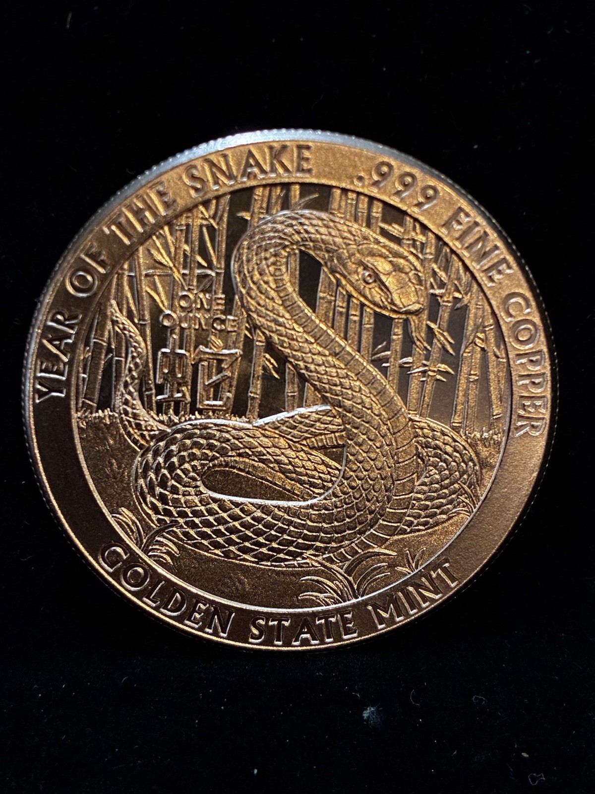 1 oz AVDP .999 Copper Round Year Of the Snake Chinese Zodiac Golden State Mint