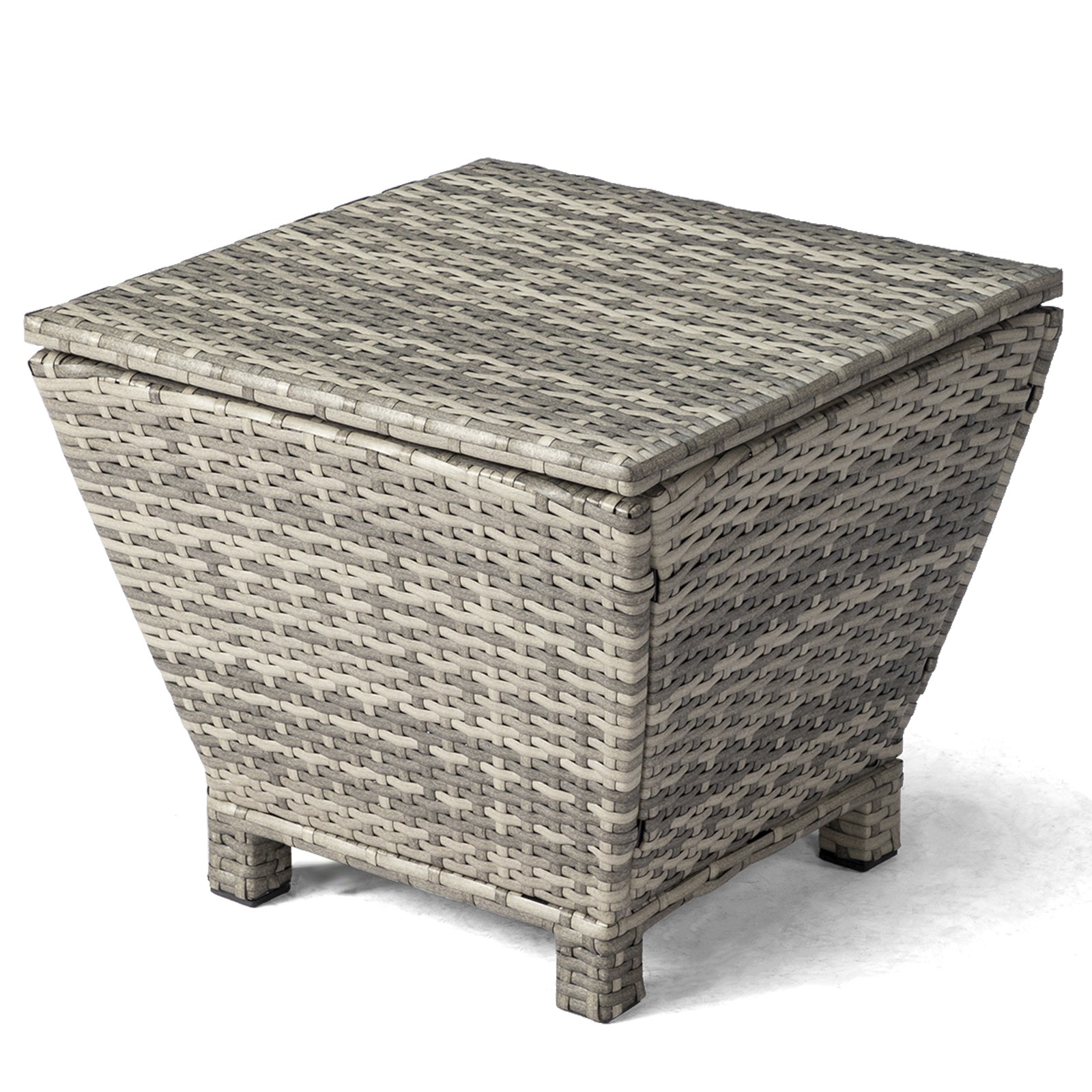 Outdoor PE Wicker Side Table with Storage, Small Patio Storage Bin Container