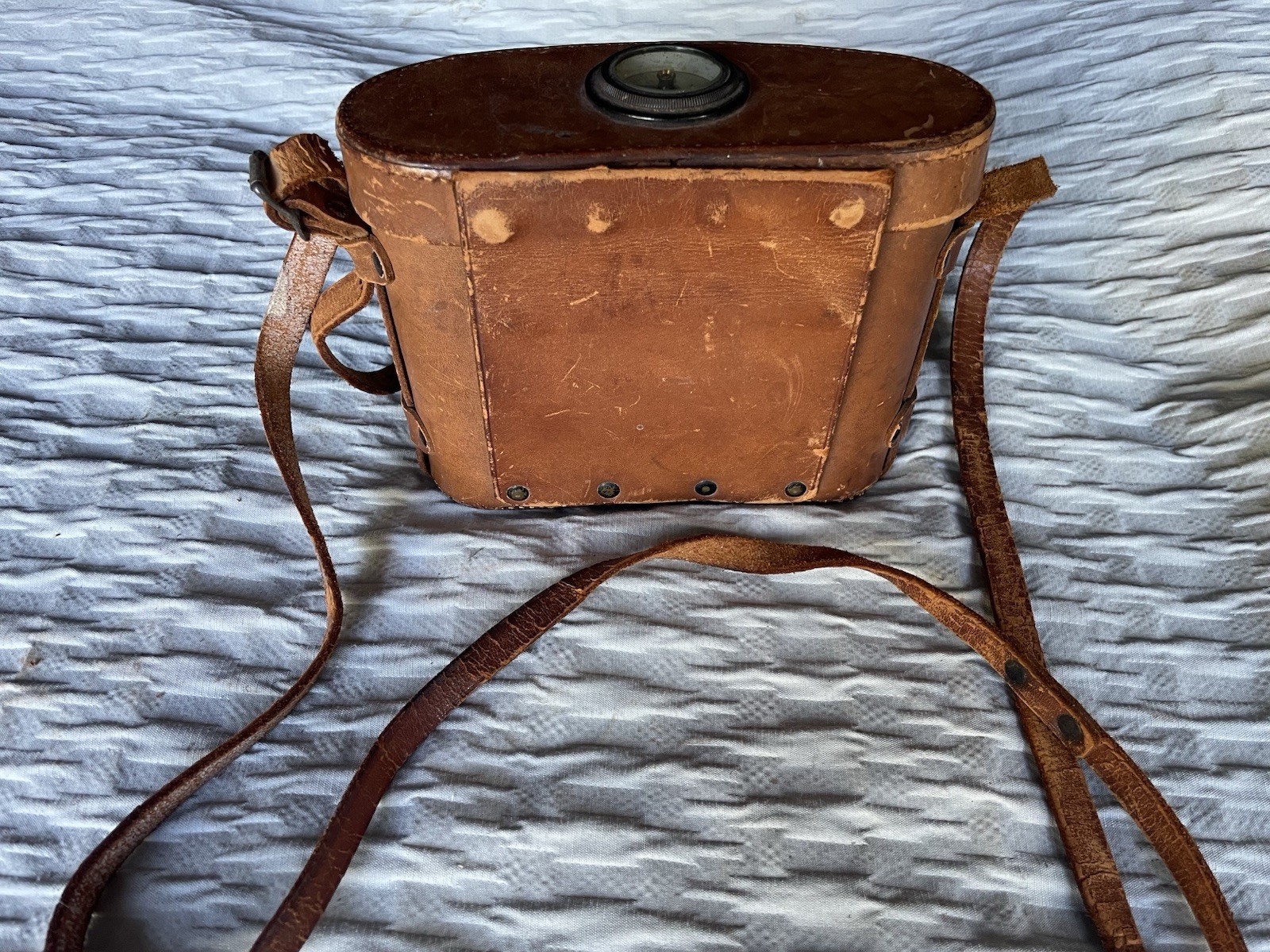 Vintage Leather Binocular Case With Compass