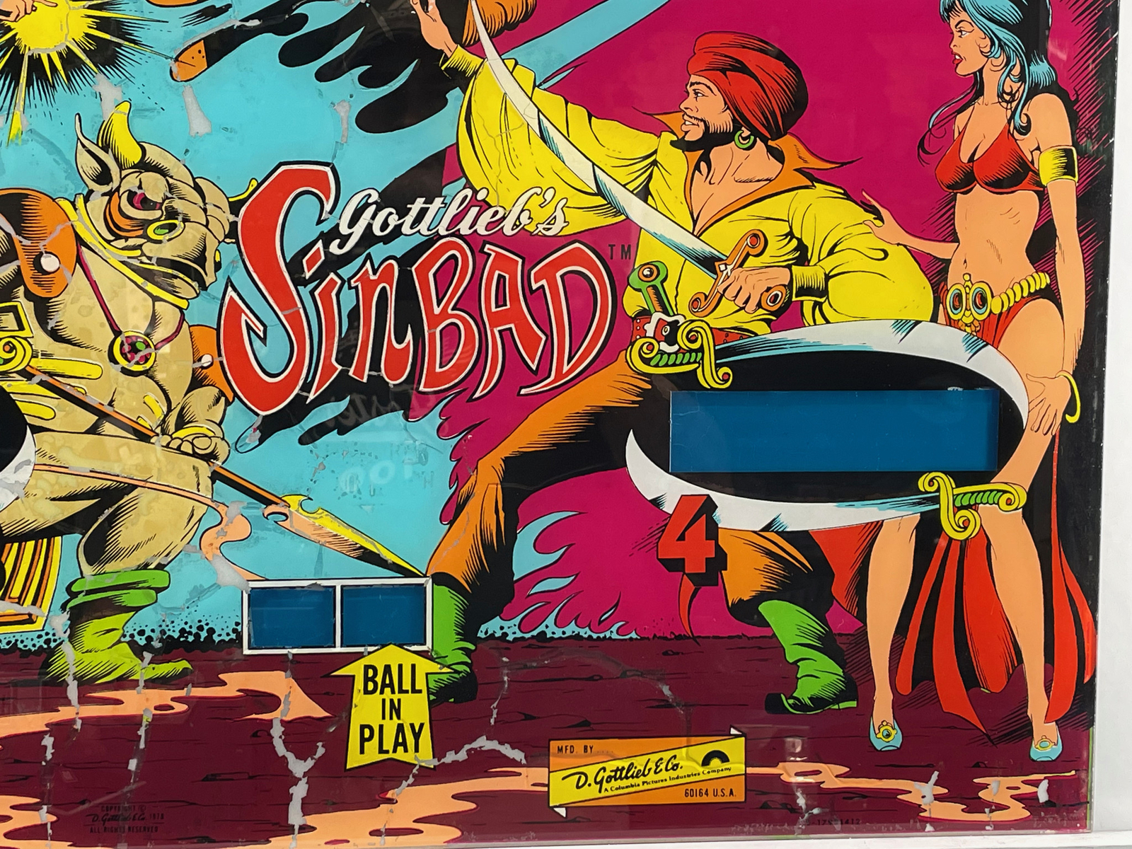 Gottlieb Sinbad Pinball Machine Game Backglass ORIGINAL