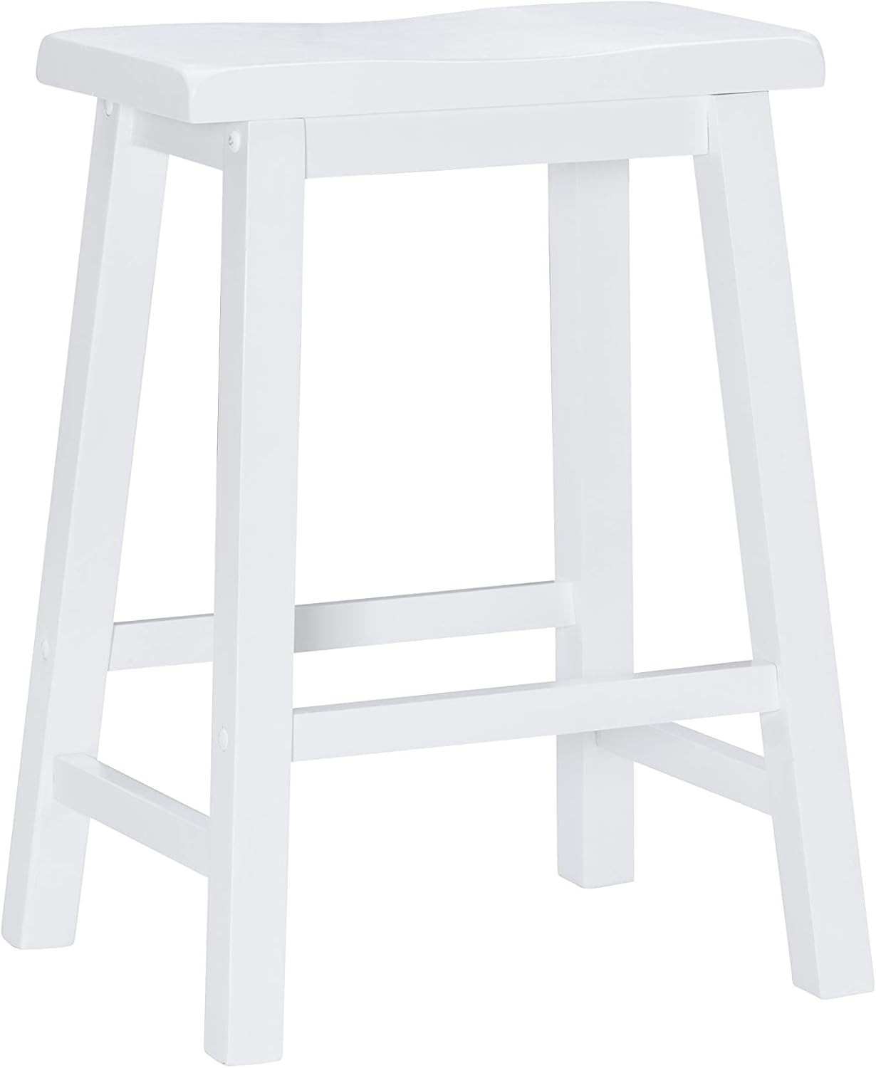 Beamon 24" Sturdy Wood Backless Saddle Seat Counter Stool in Pure White
