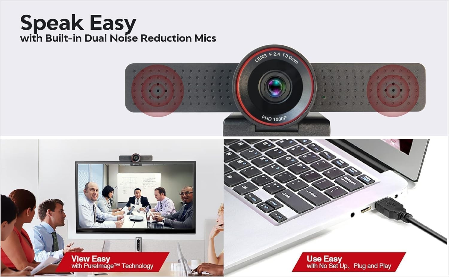 v AV Access 1080P Webcam, HD Web Camera with Microphone & Privacy Cover, Plug an