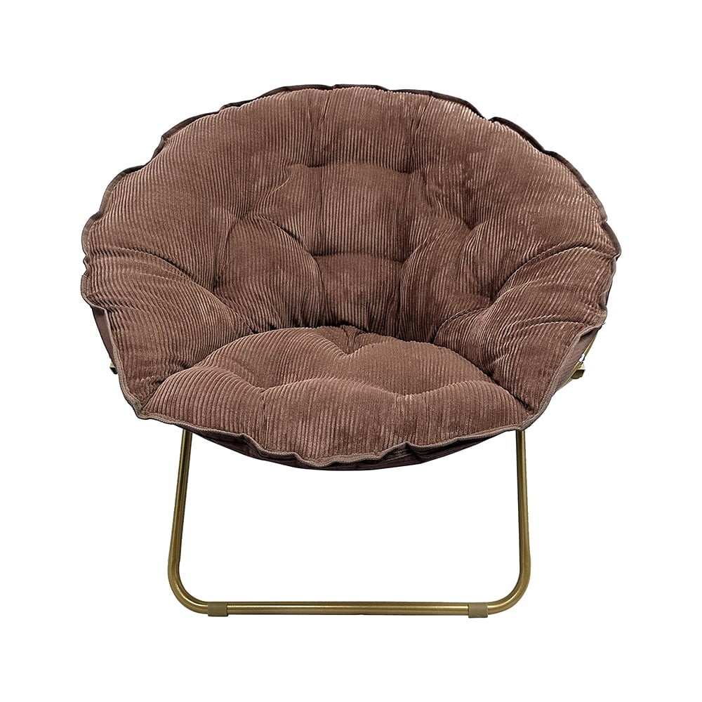 Corduroy Saucer Chair for Kids and Teens with Gold Legs, Brown Bag