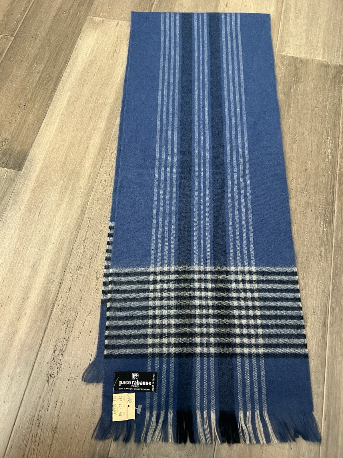 PACO RABANNE Scarf FRANCE Blue Plaid Check Acrylic Unisex New