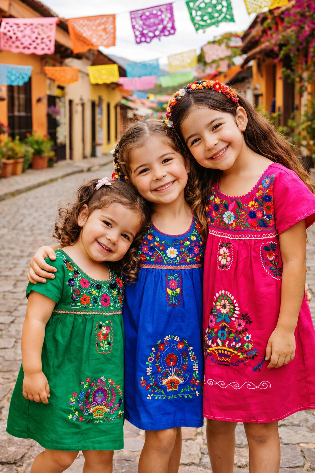 Mexican Dress Embroidered Girls Puebla Fiesta Cotton Blend  Floral 0-12