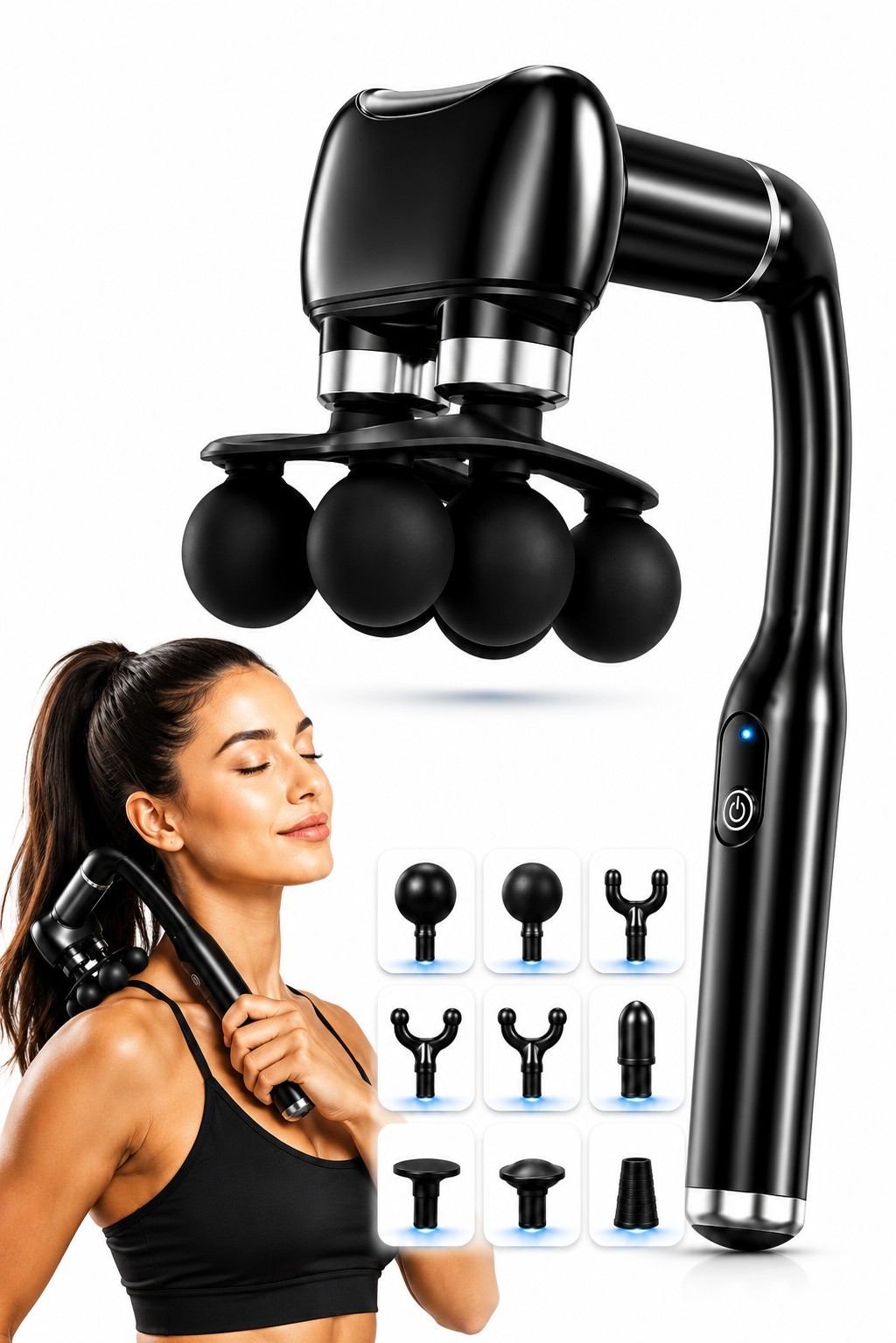 6 Head Massage Gun Extension Detachable Handle  Massage Gun Deep Tissue Back US