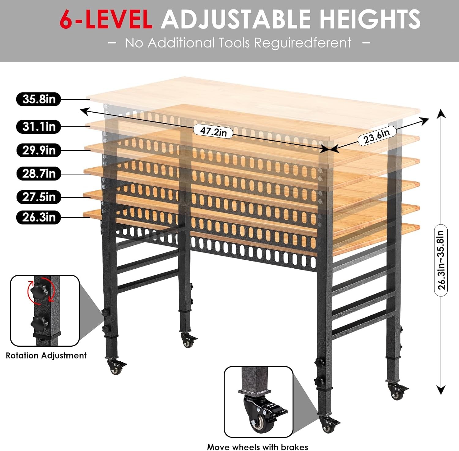 48 "Adjustable Workbench W/ Power Outlet Heavy Duty 2000 LBS Load Capacity