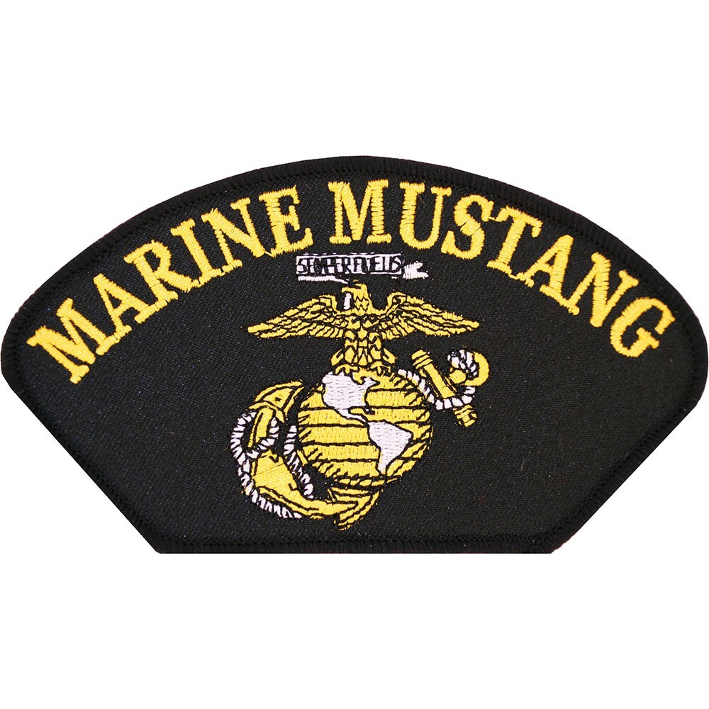 USMC MUSTANG BK Embroidered Hat Patch (5-1/4"x3") (1686)