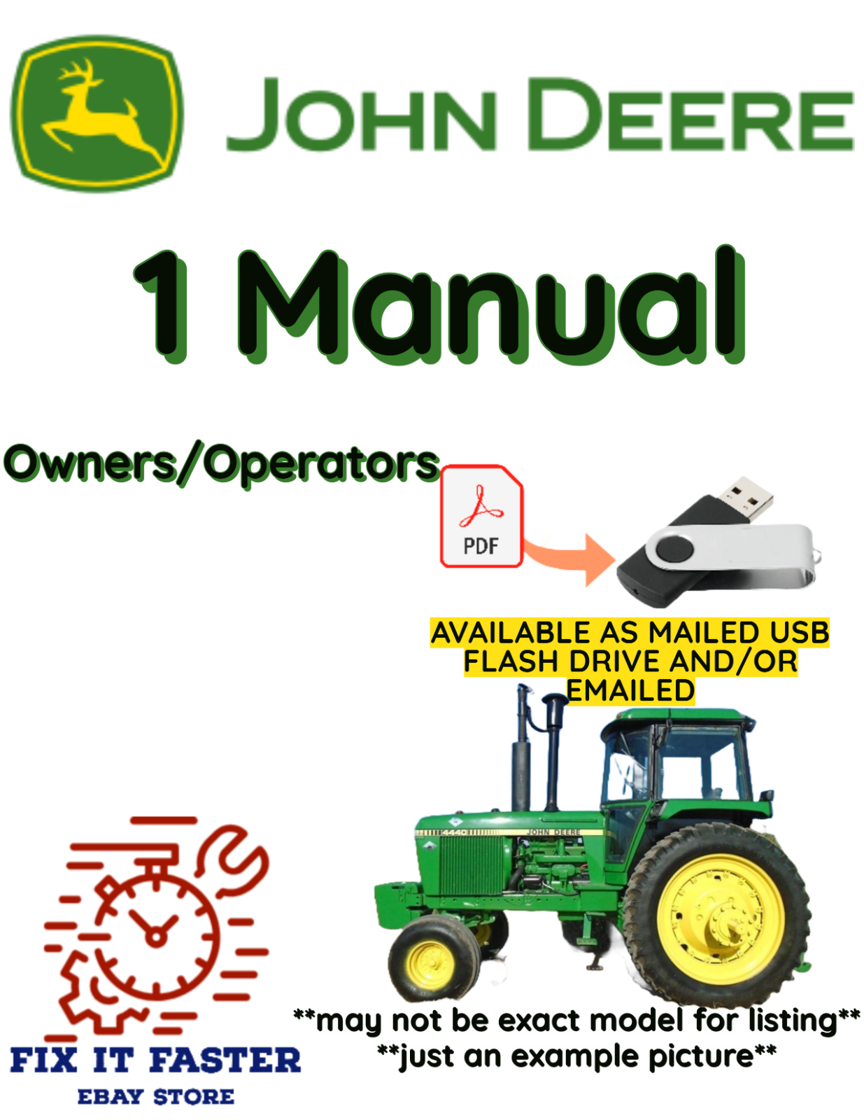 JOHN DEERE MODEL B TRACTOR OWNER OPERATORS MANUAL PDF FILE ON USB