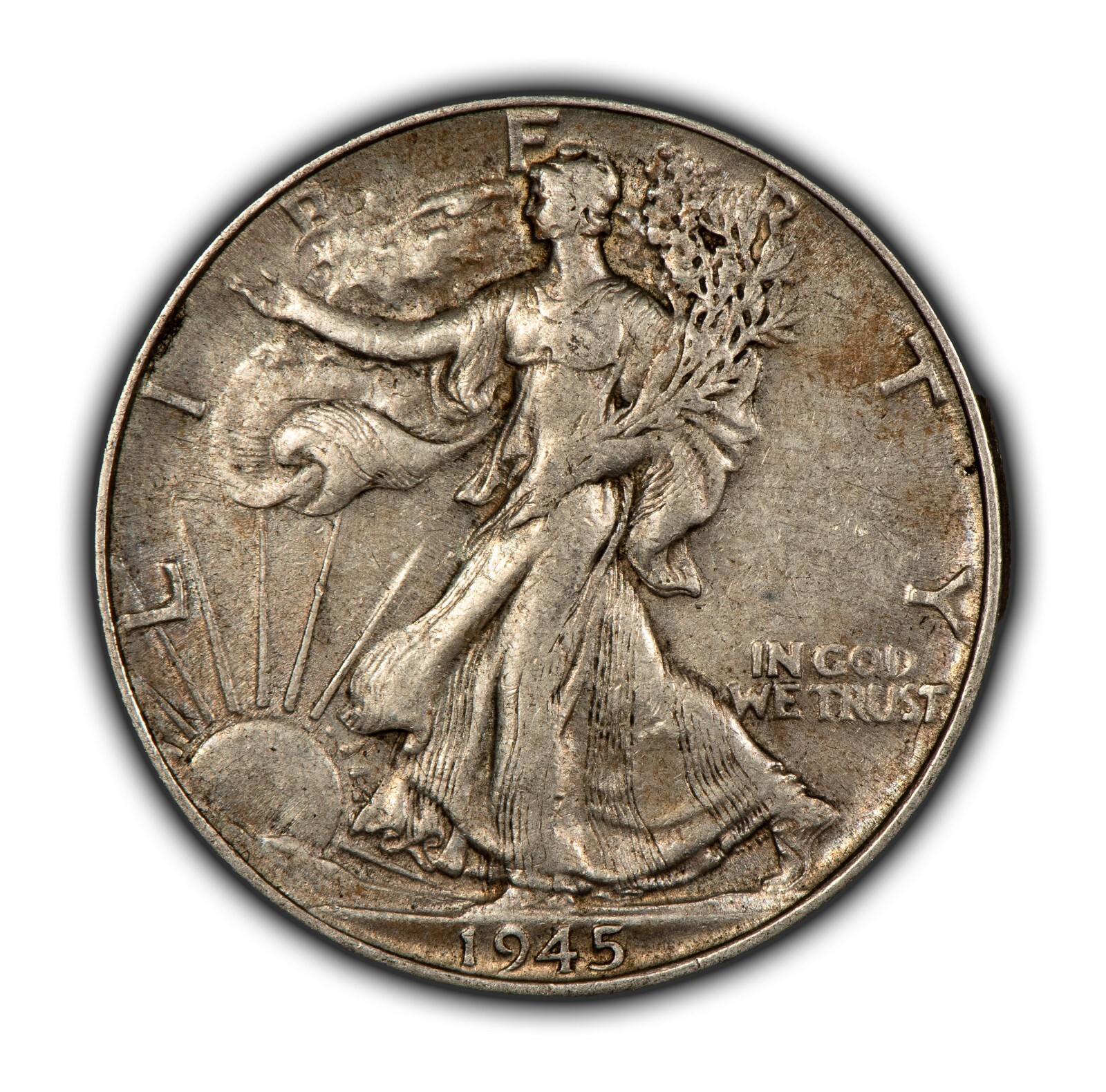 1945 50c Walking Liberty Half Dollar Mint Error Missing Initials - AU+ - Z5444