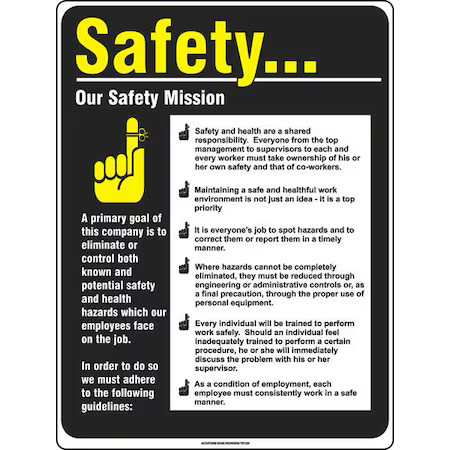 Accuform Sp124487l Safety Poster, Safety. . . Our Safety Mission, 22 In H X, 17