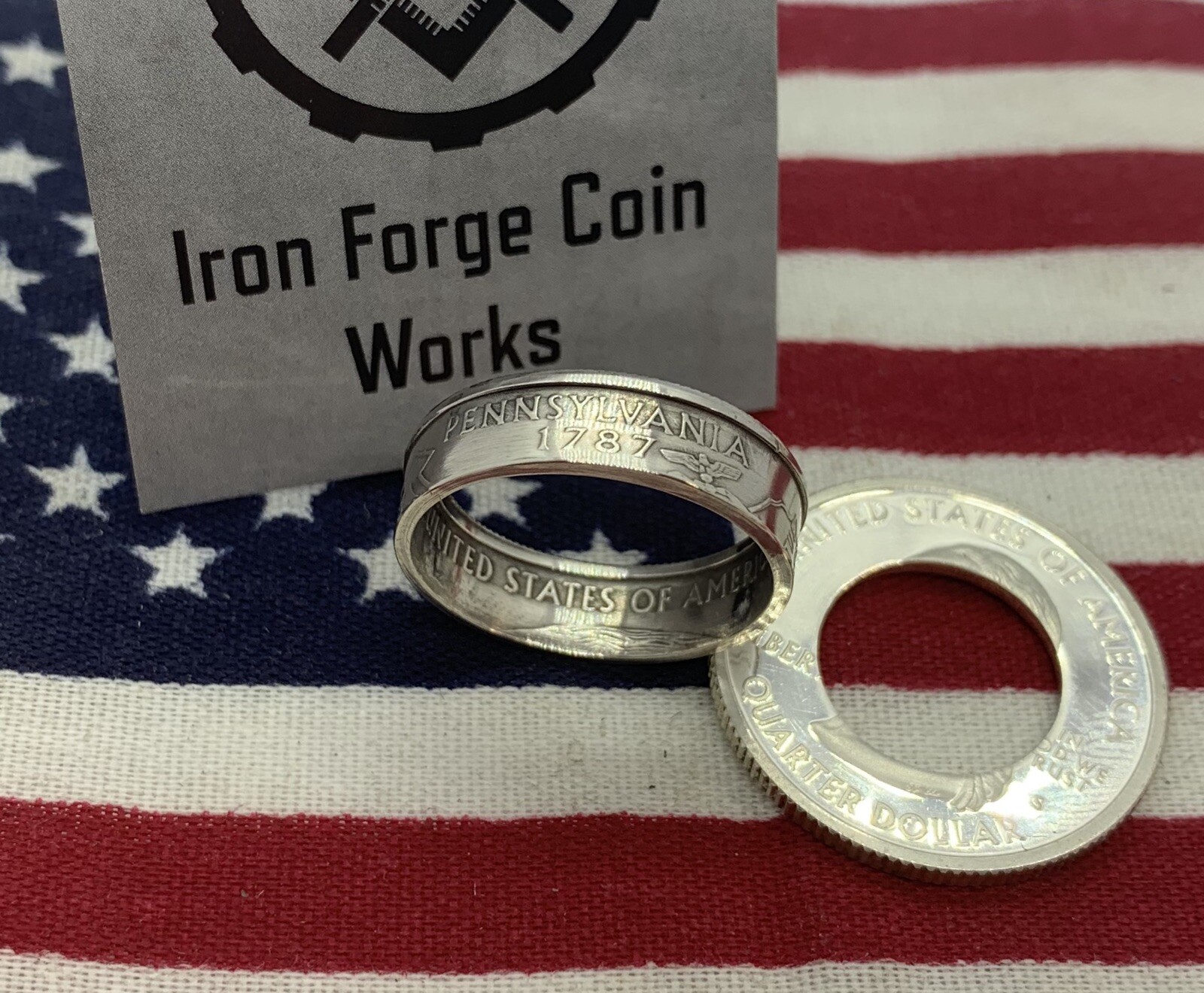 Pennsylvania SILVER state Quarter Coin Ring PA Keystone State
