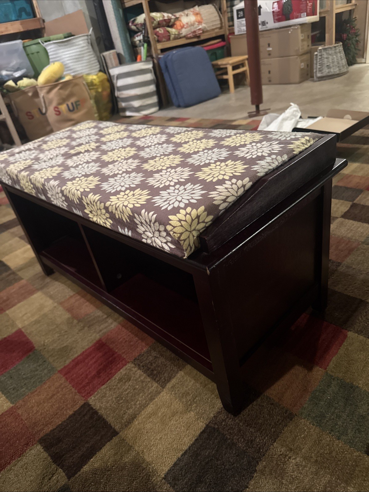 Storage Bench with Cushion and Cubby Shelves