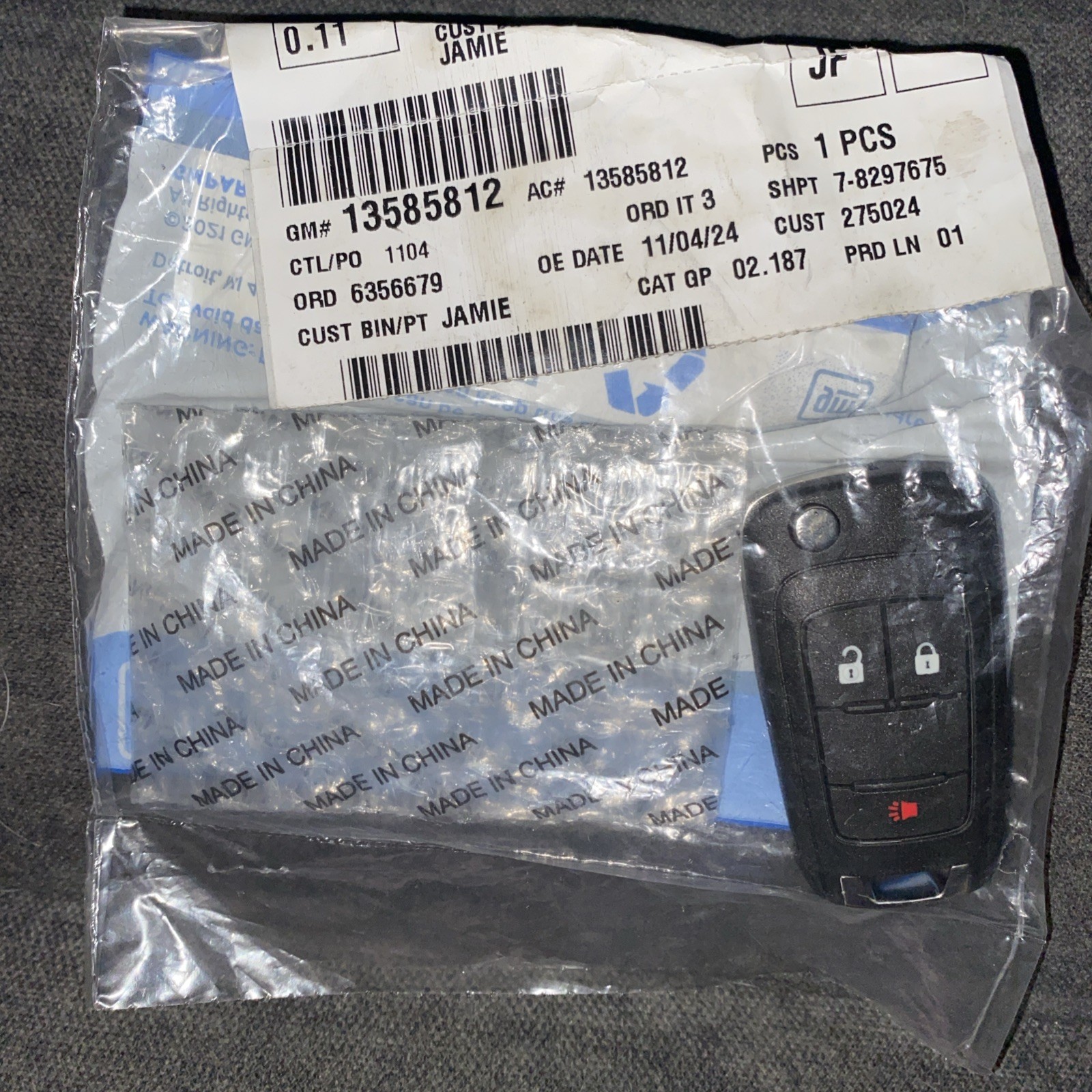 Genuine GM Key Asm-Dr Lk & Ign Lk Fldg (W/ R/Con Dr 13585812