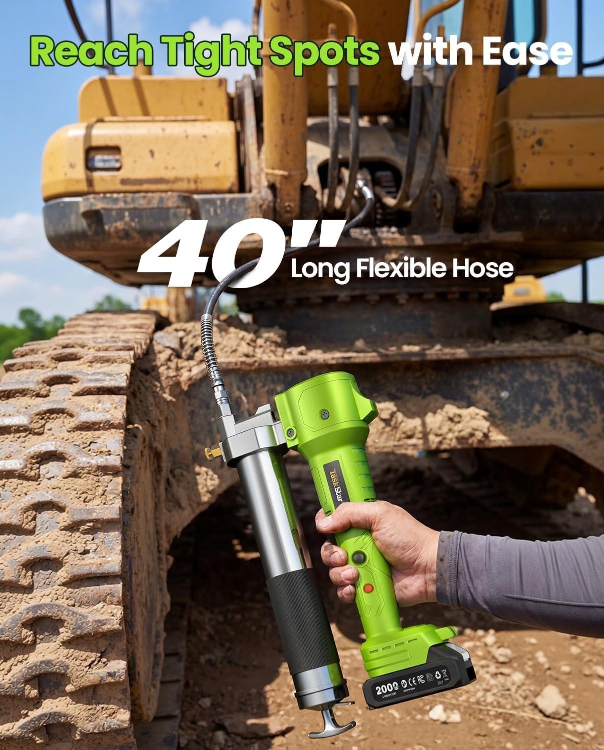 Grease with Lock-On Trigger for Effortless Greasing, Cordless Electric
