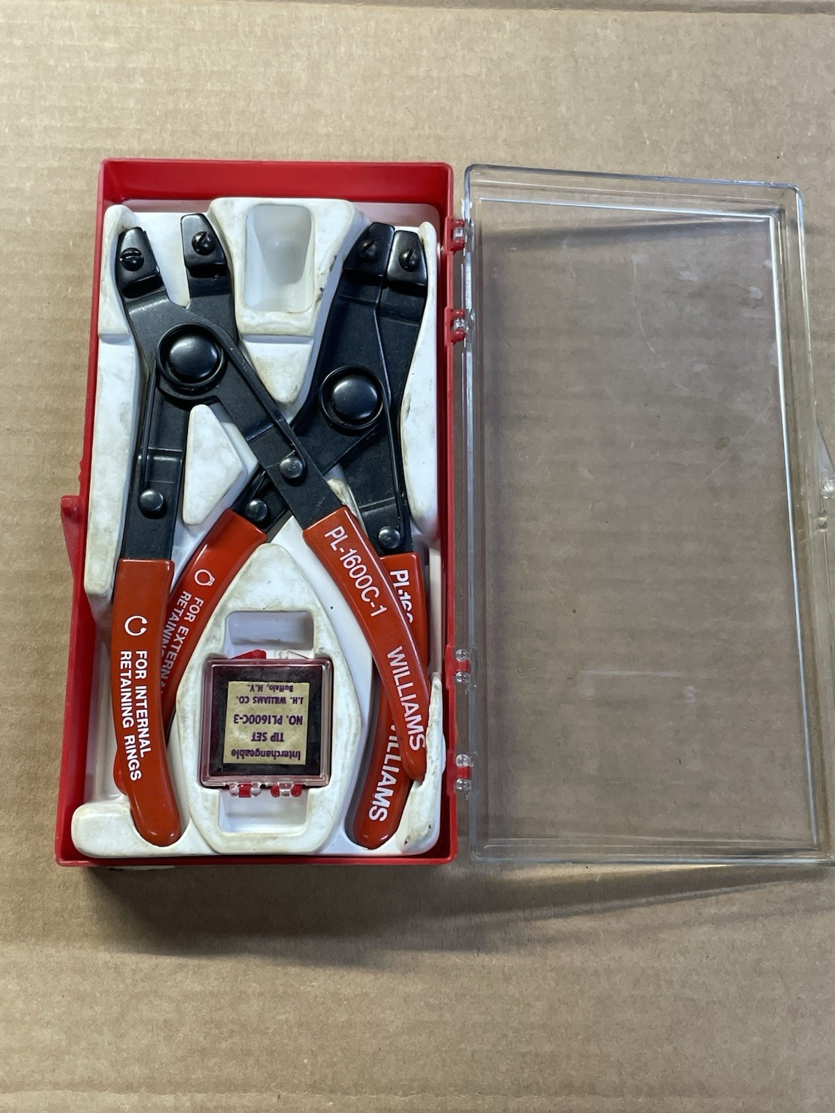 WILLIAMS CO TOOLS SNAP RING INTERNAL AND EXTERNAL PLIERS SET No. PL 1600 C USA