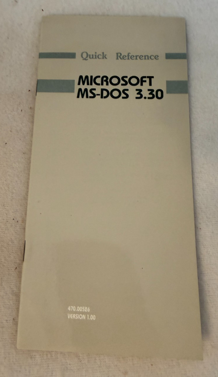 MICROSOFT MS DOS 3.30 Quick Reference VG vintage operating system guide DOS