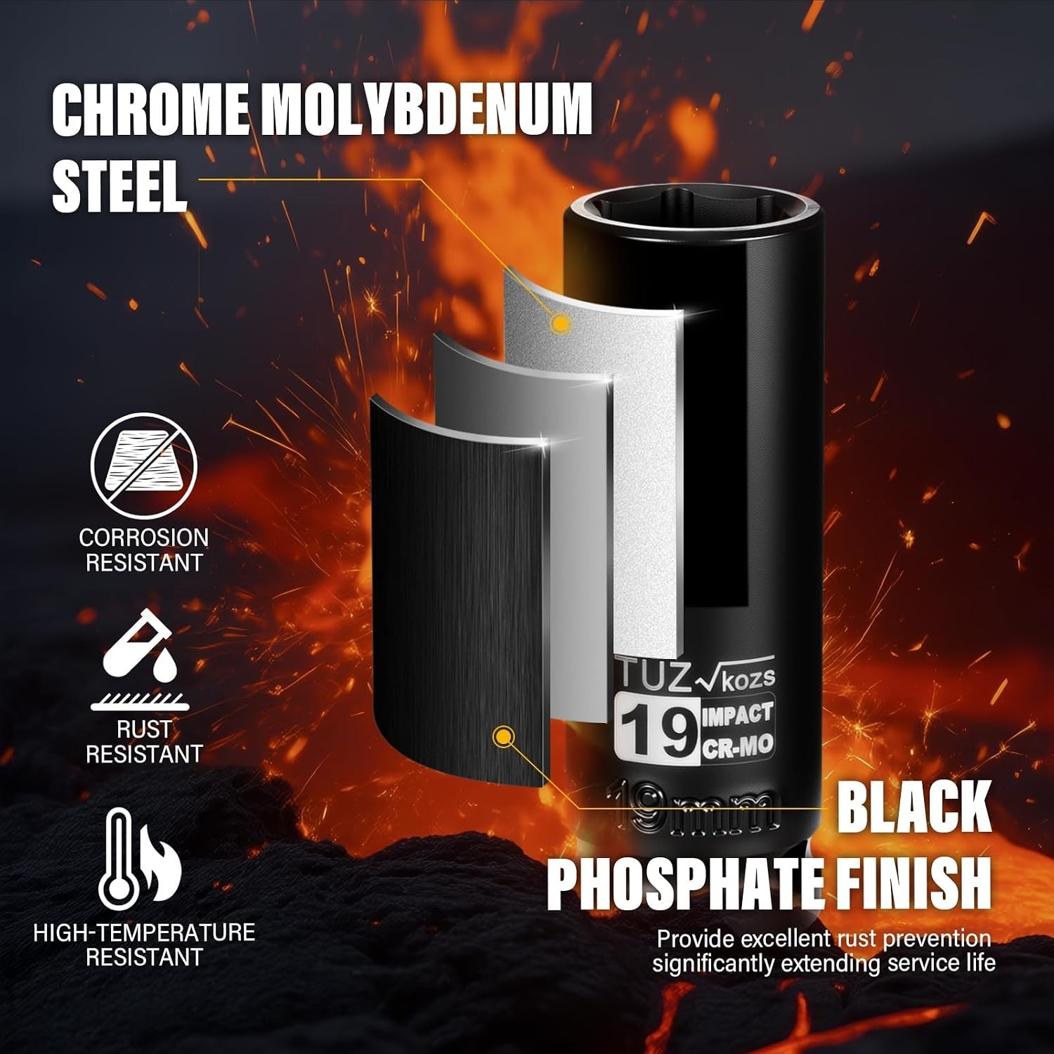 19mm Deep CR-MO Impact Socket - 1/2 Inch Drive 6-Point Design for Maximum Grip