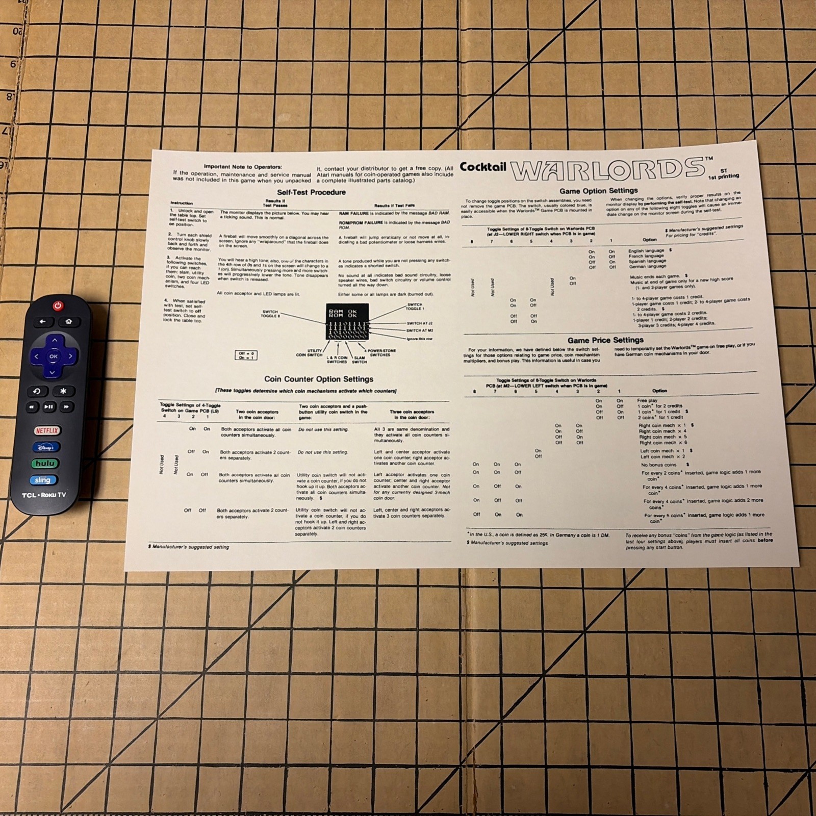 ATARI Warlords Cocktail Arcade Back Door Sheet New ST-177-01