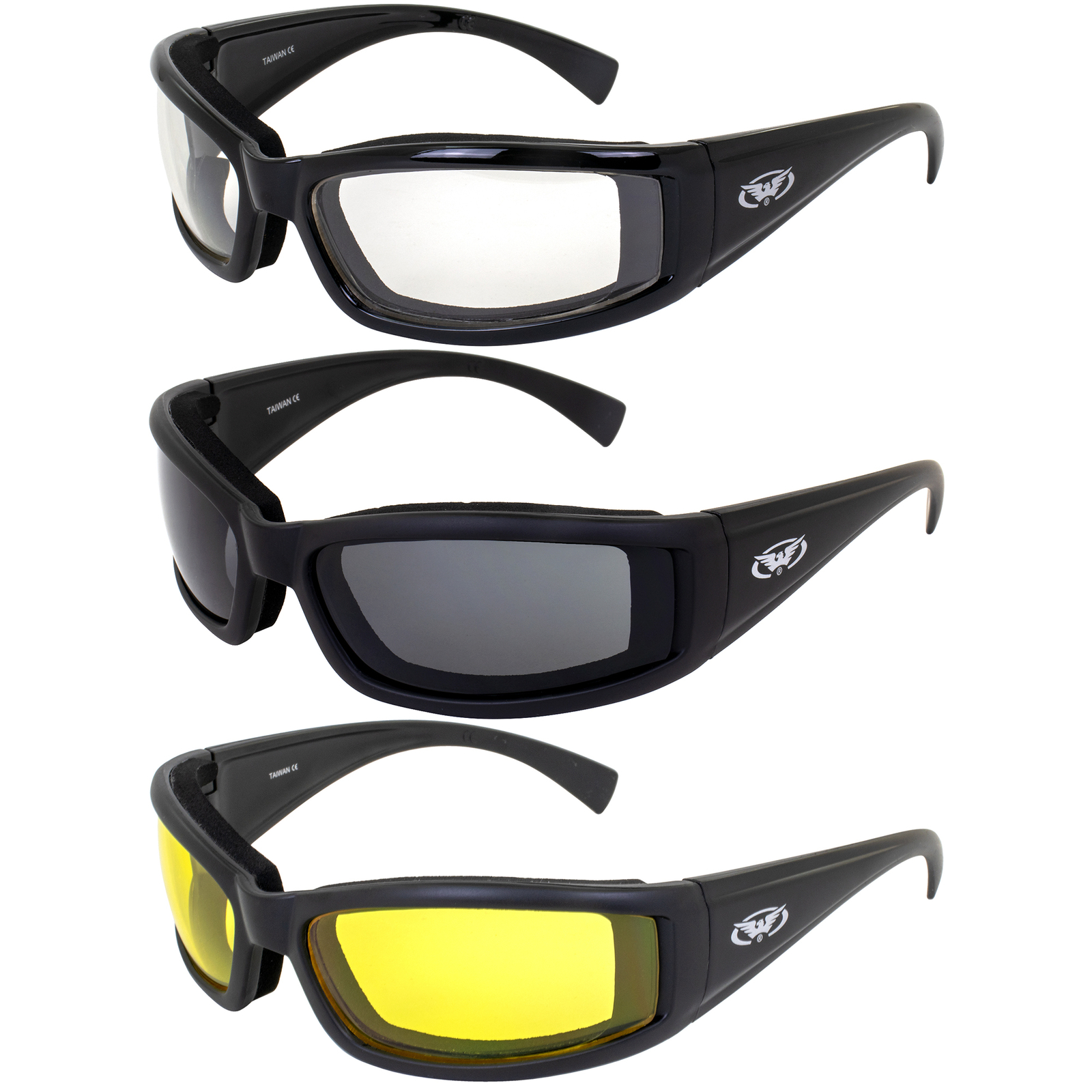 3 ANTI FOG Padded Motorcycle Riding Glasses Sunglasses Night  Day with FREE BAGS