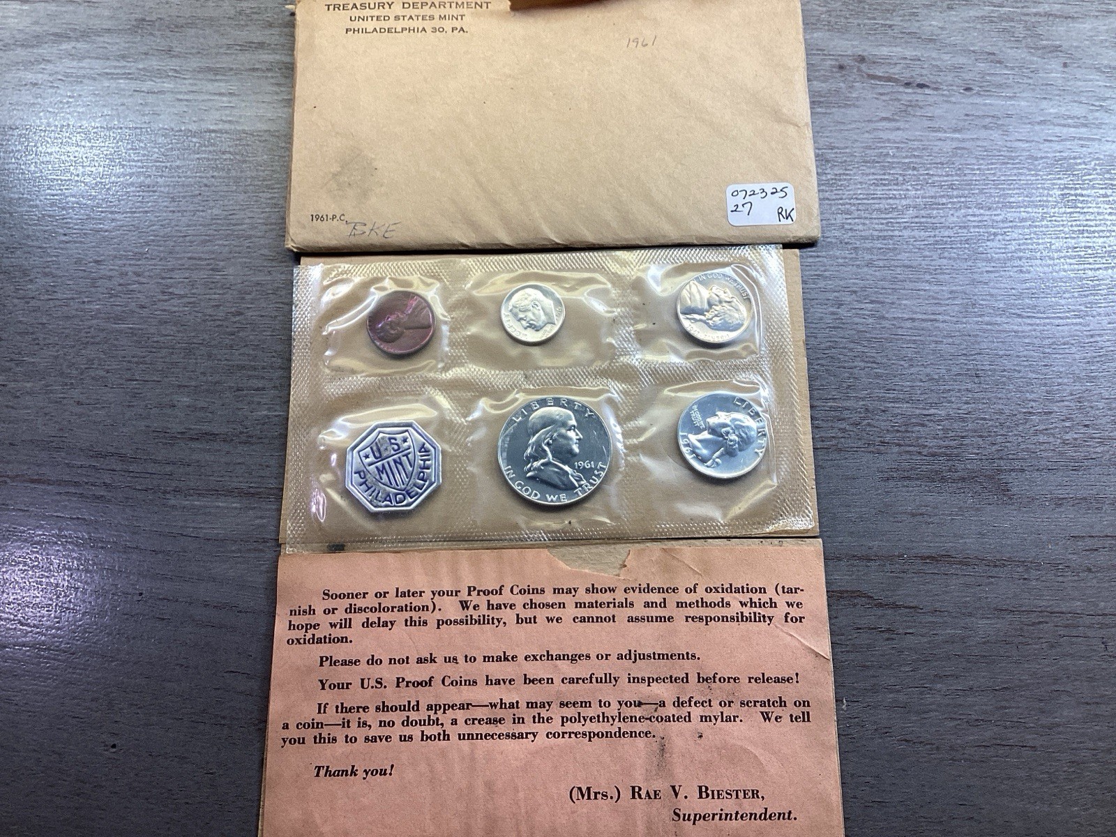 1961 US Mint 90% Silver Proof Set in Original Brown Envelope and OGP 072325 27ak