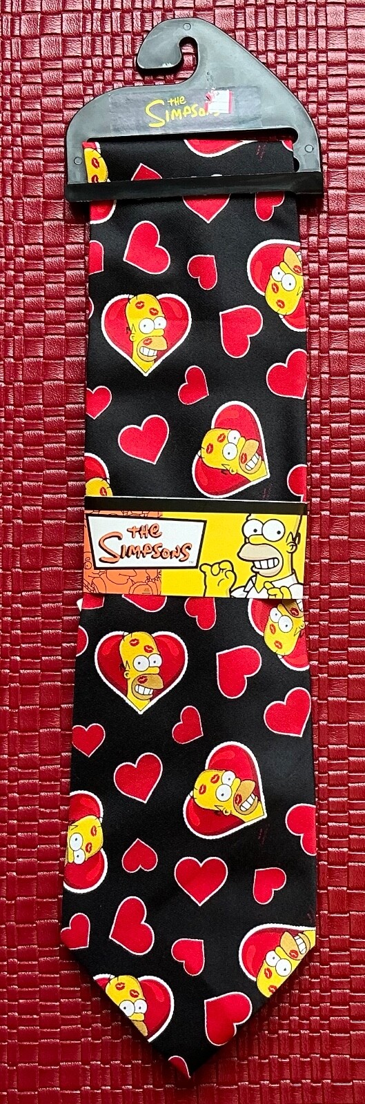 Simpsons Homer Men's Neck Tie Hearts Kisses Love Black Red Yellow (Not Bart) New