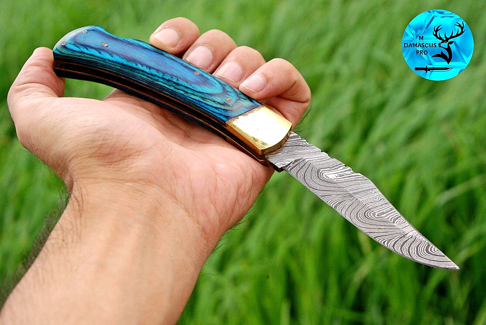 CUSTOM MADE FORGED DAMASCUS STEEL FOLDING BLADE POCKET KNIFE LOCK BACK 1285