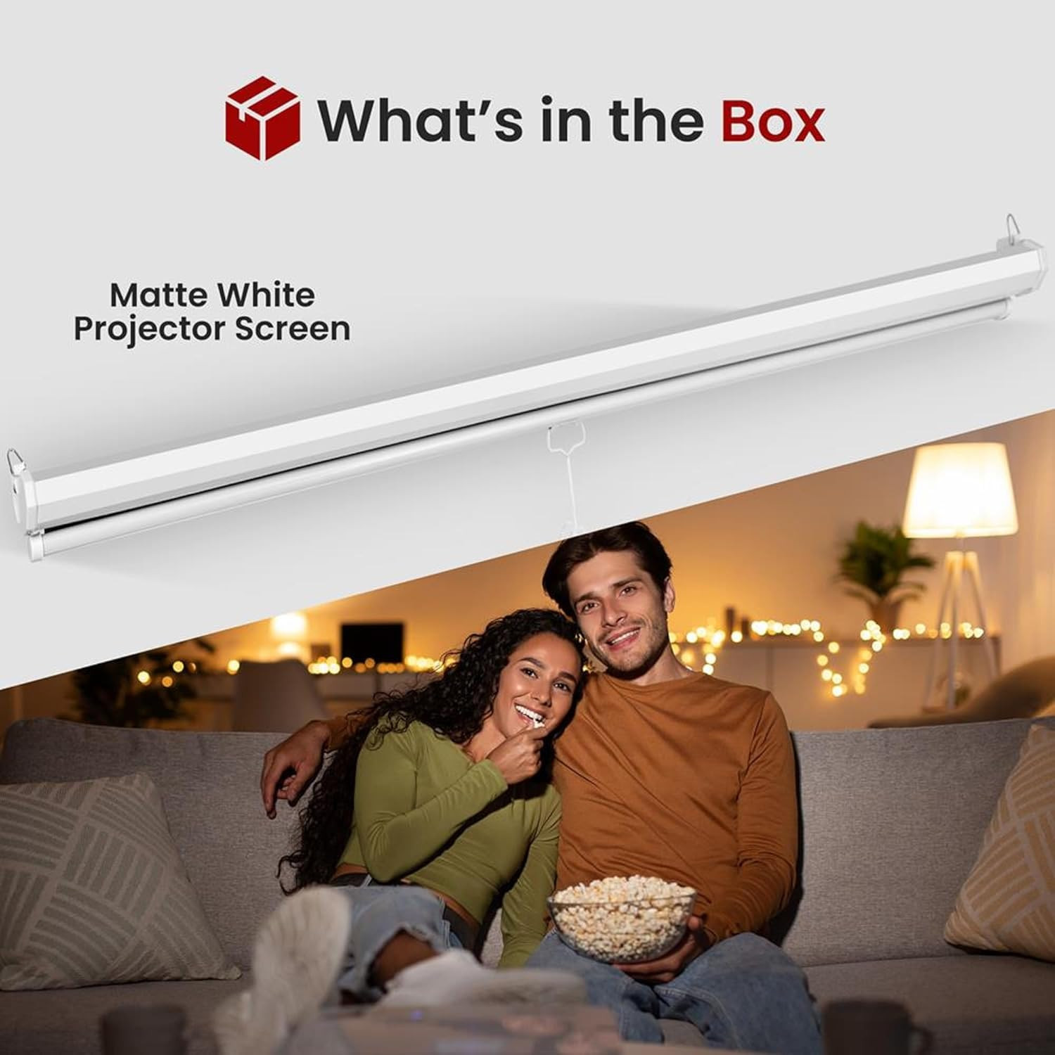 Manual Pull-Down Projector Screen - Universal 84-Inch Roll-Down Retractable Manu