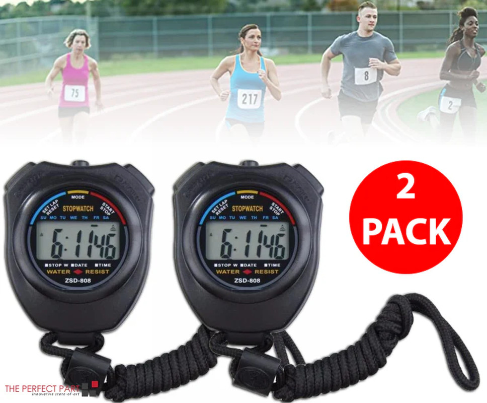2PCS Digital Stopwatch Sports Timer Chronograph Counter Running Fitness Watch