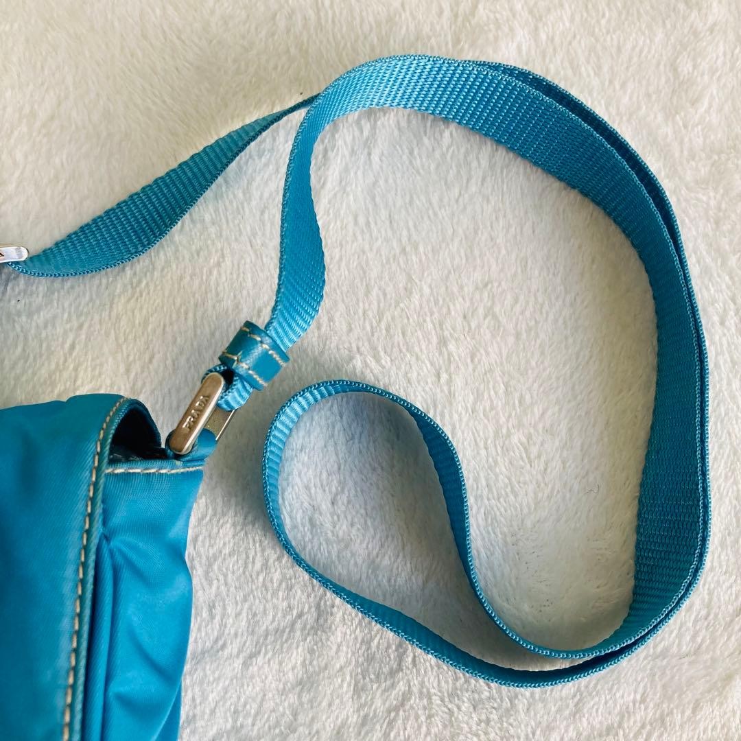 Prada Sacoche Small Shoulder Bag Water Blue Leather Used Authentic