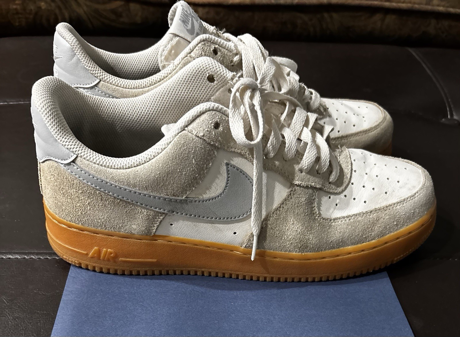 Nike Air Force 1 Low Top Men's Suede Sneakers White/Gray Gum Rubber Sole
