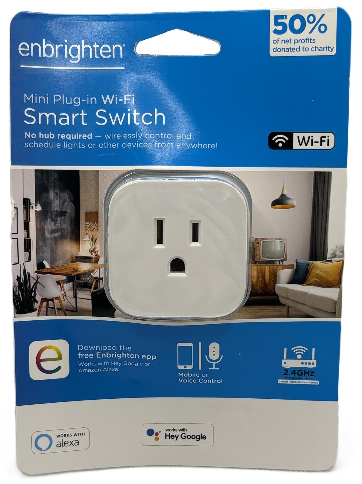Enbrighten Mini Plug-In Wi-Fi Smart Switch Grounded Outlet No Hub Required 51511