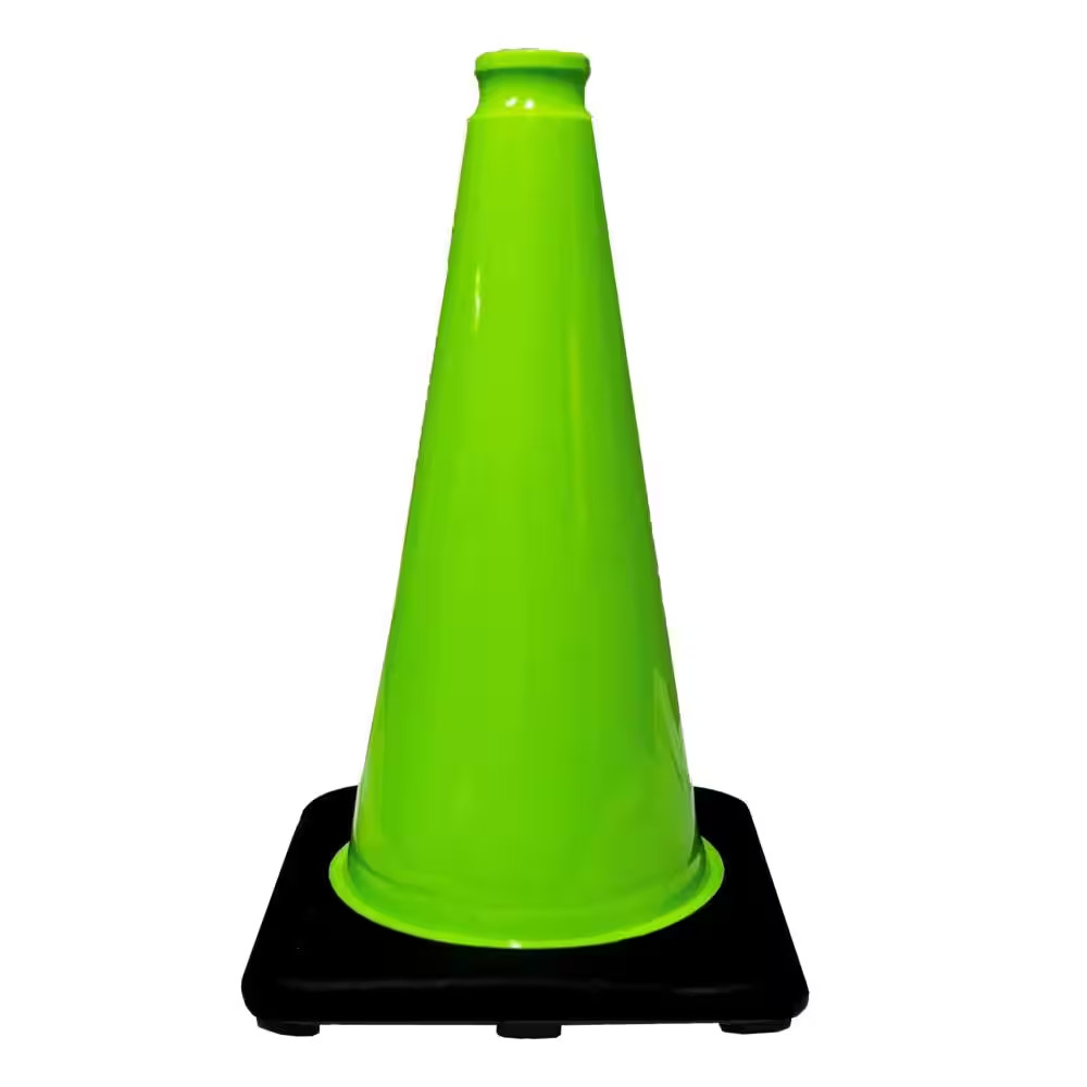 18 In. Lime Green Traffic Cone with Black Base 3 Lbs.