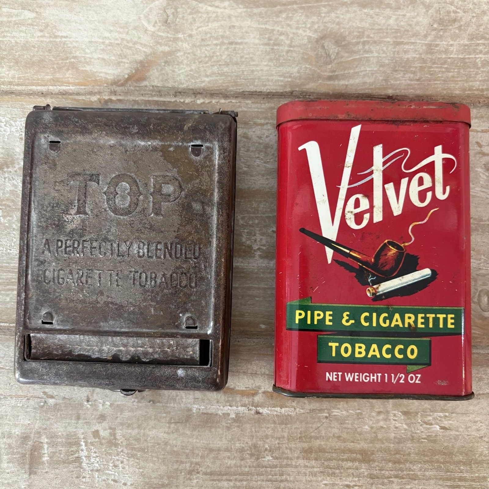 Vintage TOP Cigarette Rolling Machine Velvet Tobacco Tin Roller Metal USA Lot 2