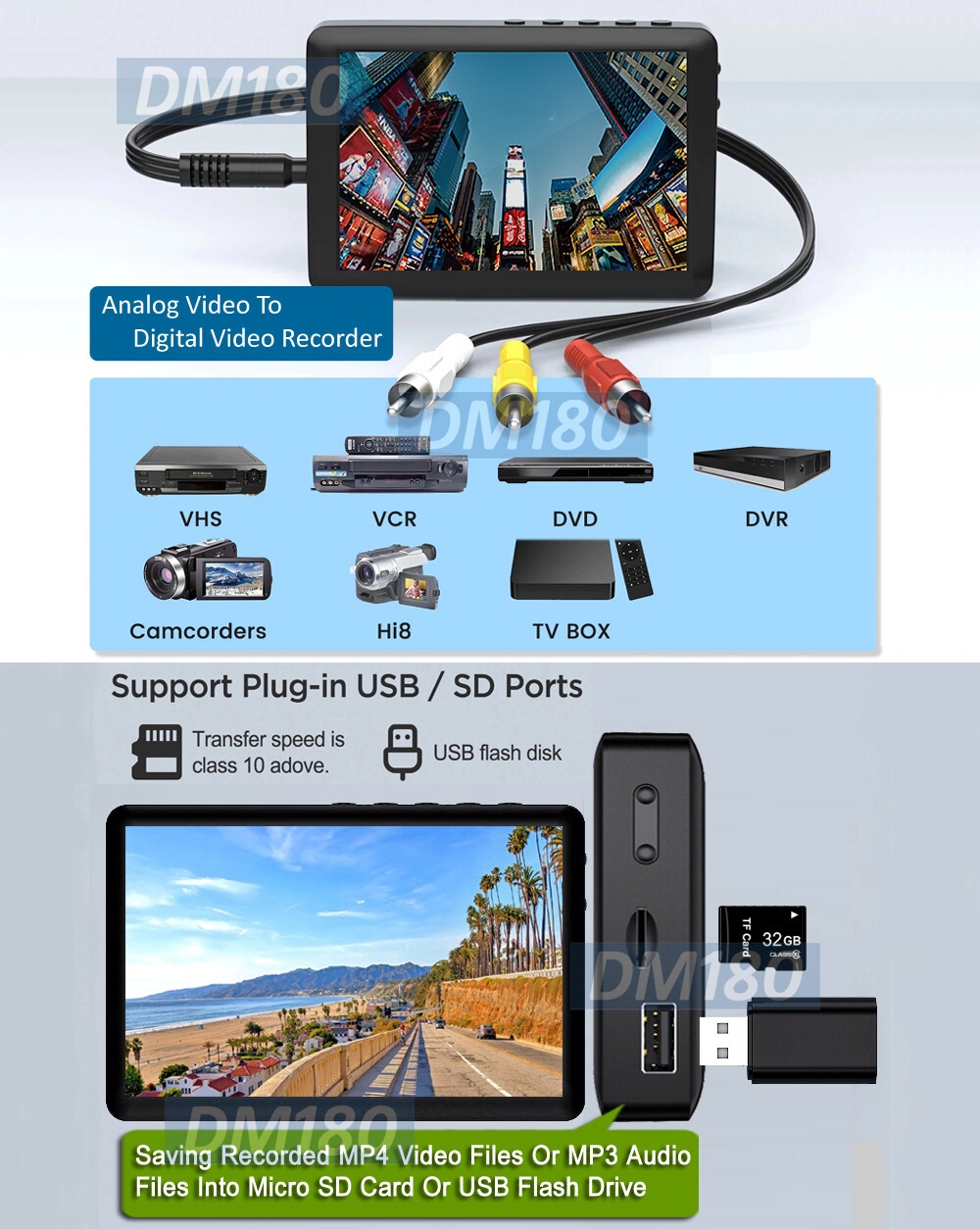 Portable Digital Video Recorder Player W/ HD 1080P RCA AV Output 4.3" LCD Screen
