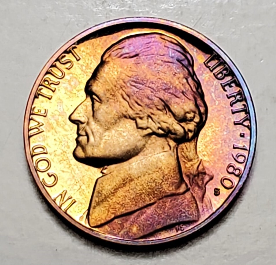 TONED 1980 S PROOF SET 5 COIN UNC SET #BX27