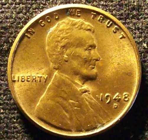 1948 D, Lincoln Wheat Penny, BRILLIANT RED